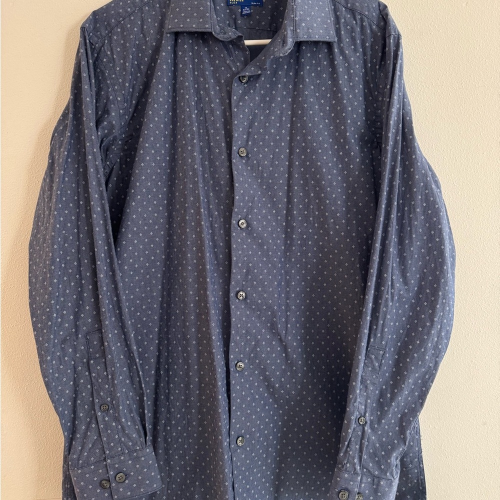 Apt.9 Navy Slim Fit Shirt with White Micro-Dot Pattern